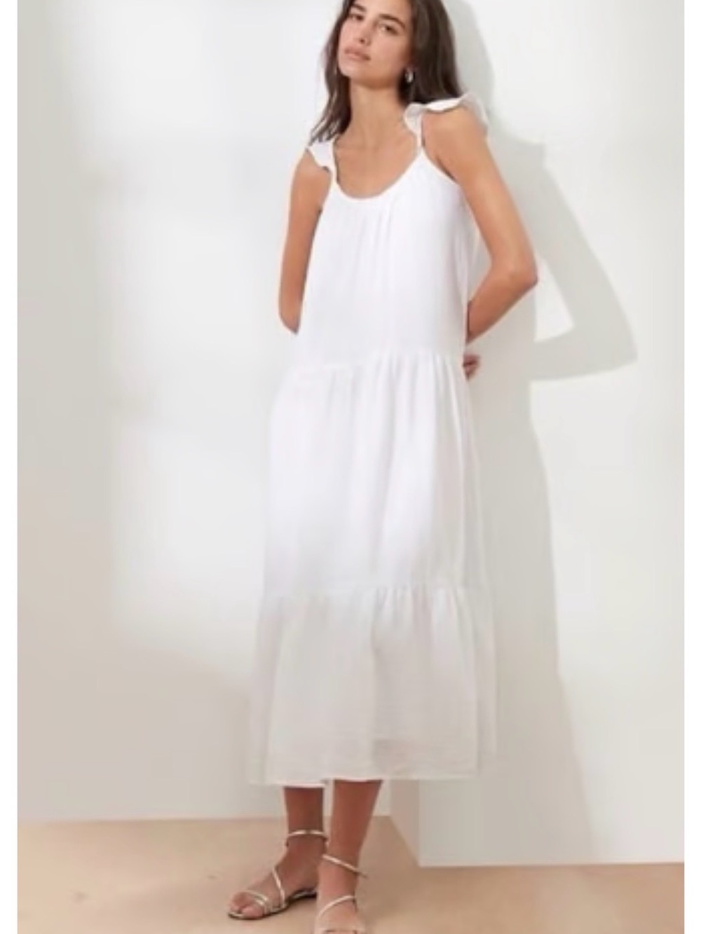 Banana Republic White Tie-Shoulder Tiered Maxi Dress